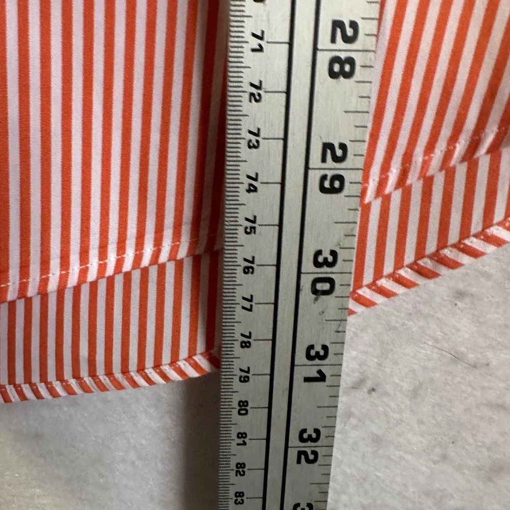 Ralph Lauren Custom Fit Mens Large Orange White Striped Button Down Shirt Cotton